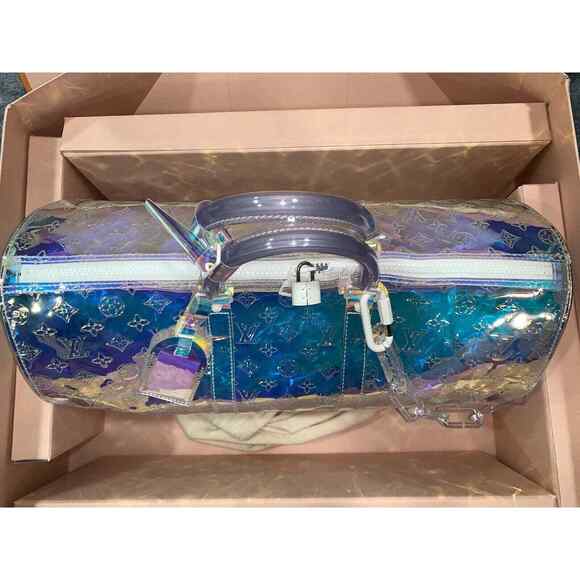 Louis Vuitton Keepall Bandouliere 50 Prism PVC Clear Logo Weekend Travel Bag - Picture 8 of 12